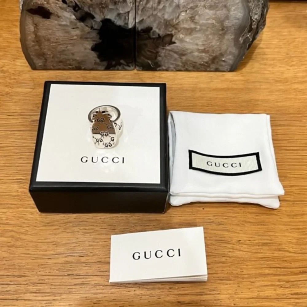 Gucci Ghost 925 Silver GG All Over Logo Pineapple Ring - Size 5.75us - Picture 14 of 16